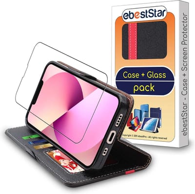ebestStar - Hoes geschikt voor iPhone 13 mini Apple, Wallet Etui, Book case hoesje, Zwart, Rood + Gehard Glas