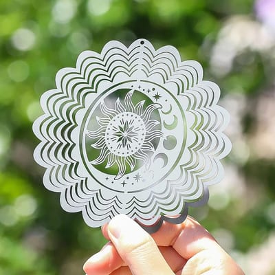Carillon éolien rotatif 3D en forme de phase de soleil et de lune, attrape-soleil, miroir réfléchissant, effraie les oiseaux, fixation suspendue pour jardin et cour 10cm gray