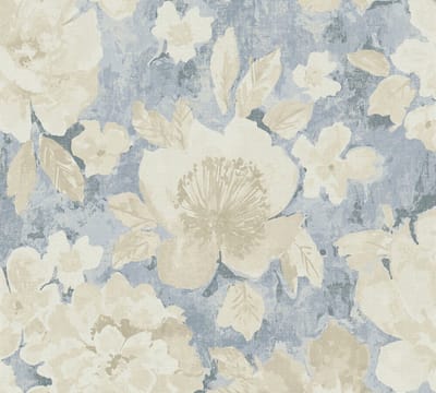 VINTAGELOOK BLOEMEN BEHANG | Floraal - Blauw Beige Creme - A.S. Création Aquarell Dreams