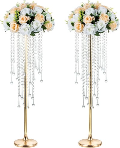 Elegante Gouden Vazen voor Bruiloften - 75cm Hoge Crystal Bloemsteunen - 2 Stuks
