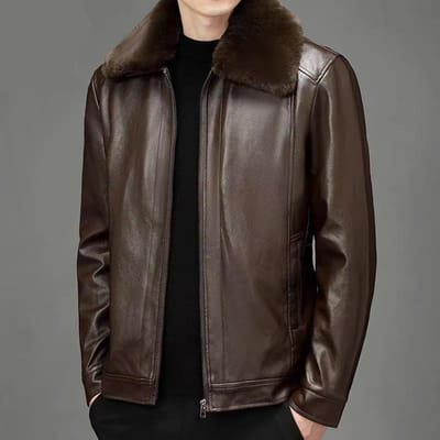 Nieuwe Stijl Leren Jas voor Mannen van Middelbare Leeftijd en Ouderen met Fluweel en Verdikte Bont Alles-in-één Herfst- en Winterjas Casual Leren Jas 4XL gray
