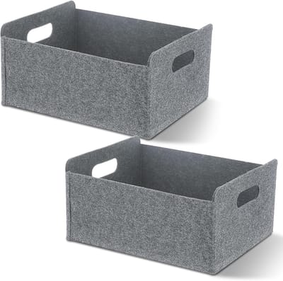 Famanu - Opvouwbare opbergmanden, 2 stuks opbergmand, opvouwbare organizer, vilten opbergdoos, vilten mand grijs rechthoekig, opbergmanden, opbergmand klein, groot 30 x 26 x 12,5 cm