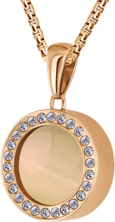 Quiges 12mm Mini Munt Hanger Rosékleurig RVS Glans met Cat's Eye Perzikkleur Munt en Box Ketting Ankerketting 42-46cm