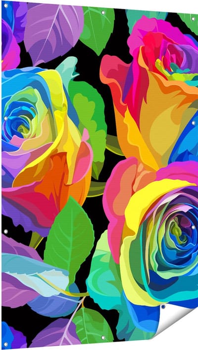 Gards Tuinposter Kleurrijke Rozen - Bloemen - Abstract - 100x150 cm - Tuindoek - Tuindecoratie - Wanddecoratie buiten - Tuinschilderij