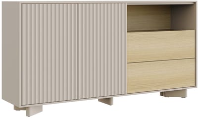 Selsey Distria – Dressoir met lades en geribbelde front kasjmiergrijs / eikenlook, 156 cm