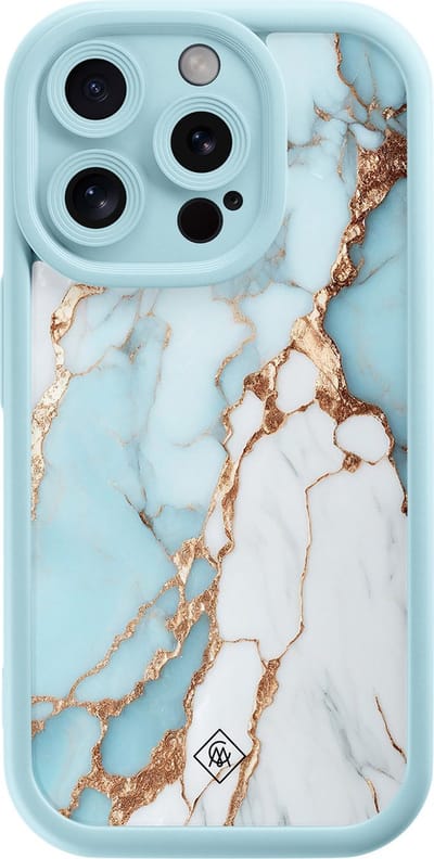 Casimoda® hoesje - Geschikt voor iPhone 14 Pro - Marmer Lichtblauw - Effen telefoonhoesje met lensbescherming - Siliconen/TPU - Backcover - Blauw