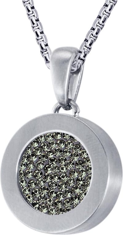 Quiges 12mm Mini Munt Hanger Zilverkleurig RVS Mat met Zirkonia Olijfgroen Munt en Box Ketting Ankerketting 42-46cm