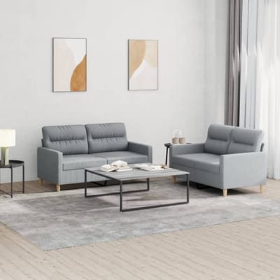 vidaXL - 2-delige - Loungeset - met - kussens - stof - lichtgrijs