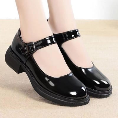 Lente Herfst Dames Riem Gesp Mary Janes Schoenen Lakleer Jurk Ronde Neus Platte Hak Effen Kleur Dames Schoenen 42