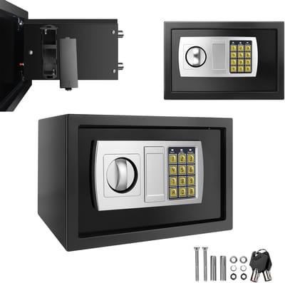 8.5L Elektronische Kluis voor Thuis en Kantoor, Brandwerende en Waterbestendige Safekast met Cijfercode en Noodsleutel, Stalen Beveiligingskluis voor Sieraden, Geld Waardevolle Spullen, 31x19,5x19,5cm