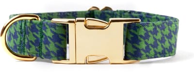 Halsband hond - Pied de poule honden halsband - Handgemaakt in Nederland - Groen blauw | Maat M