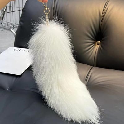 Enorme Pluizige Nepbont Vosstaart Sleutelhanger Therian Staart Vosstaart Sleutelhanger Bont Hanger Sleutelhanger Sleutelhanger Hanger Cadeau voor Vrouwen Meisje white
