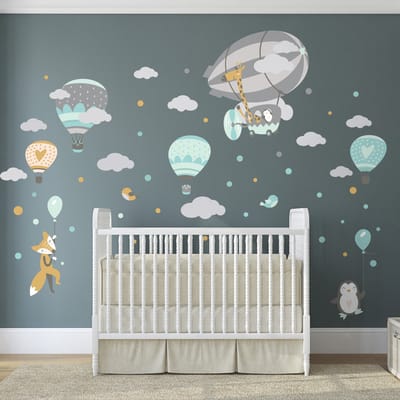 Muurstickers - Heteluchtballonnen en acrobaten - Zelfklevende stickers - 80x60cm