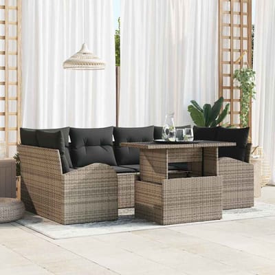 vidaXL Tuinbank Set met kussen met opslag 7 pcs Grijs Poly Riet