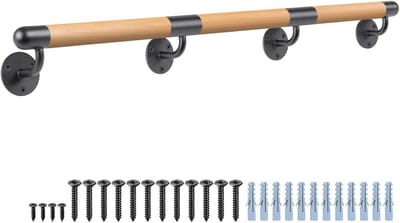 Houten Trap Leuning 300cm Met Bevestiging - Wandgemonteerde Handrail voor Binnen en Buiten