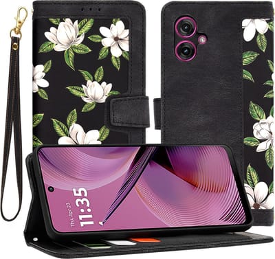 Hoesje geschikt voor Motorola Moto G55 - Techsuit FlipCraft Book Wallet Case met koord - Flowers of the Dawn