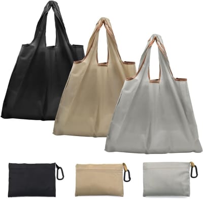 boodschappentas, 3 stuks, 50 x 48 cm, opvouwbare boodschappentas, boodschappentas, herbruikbare boodschappentassen met binnenzak voor winkelen, reizen, kamperen, zwart, grijs, kaki