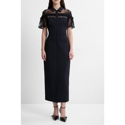 French Connection Miles Lace Mix Midi Dress Black Maat: 10 | Blousejurken Outlet | Dames | Zwart
