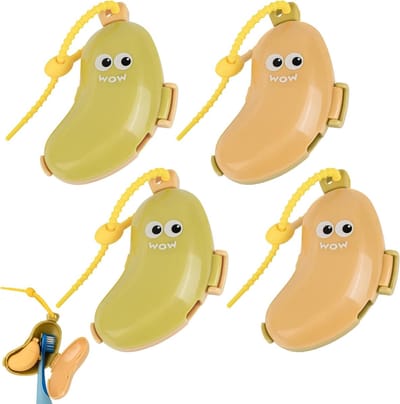 Set van 4 Tandpasta Dispensers met Schattige Siliconen Caps in Bananenvorm, Geschikt voor Kindertandenborstels en Kauwgom, Ideaal voor Thuis en Op Reis