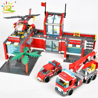 756 stuks Brandweerkazerne Bouwstenen Set met Truck Helikopter Brandweerman Stenen Educatief Speelgoed Cadeau voor Kinderen red