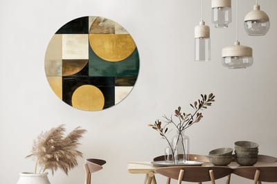 WallCircle - Wandcirkel - Muurcirkel - Abstract - Goud - Brons - Vormen - Geometrisch - Aluminium - Dibond - 90x90 cm - Binnen en Buiten