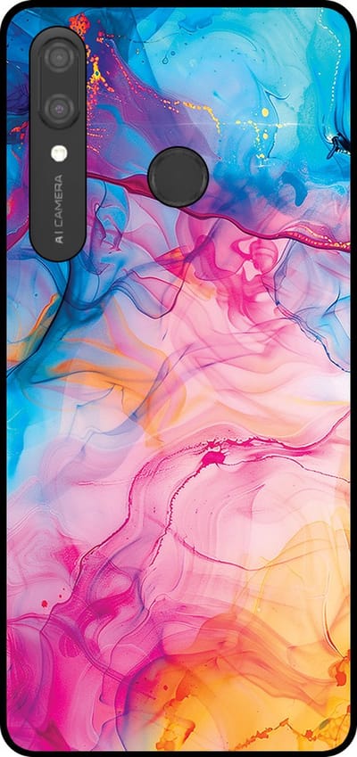 Smartphonica Telefoonhoesje Geschikt voor Huawei P Smart (2019) met Regenboog Acryl Marmer Opdruk - TPU Backcover Case Rainbow Acrylic Marble Design geschikt voor Huawei P Smart (2019)