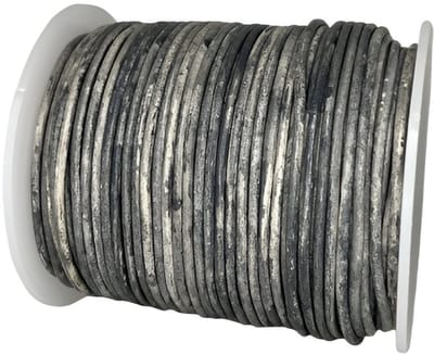 Leren Koord Rond, 50 m x 1.5 mm - Rond Lederen Koord, Voor Halskettingen, Armbanden, Sieraden, Knutselkralen en Veters (Vintage Grijs)