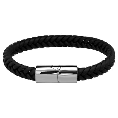 Lucardi Kinder Zwart leren armband met stalen sluiting - Armband - Leer - Zwart - 18 cm