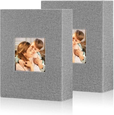 SnelShoppen - Photo Album 13 x 18 cm, 100 Foto's, 2 Stuks, Linnen, Instap Album voor Portretformaat, Grijs, Ideaal voor Feesten en Herinneringen