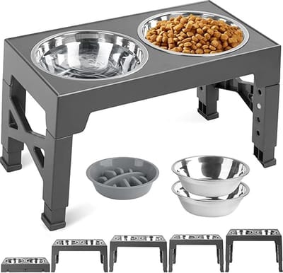 Verhoogde hondenbak, verhoogde hondenbakken voor grote honden, hondenvoerstation met 2 roestvrijstalen bakken van 1200 ml en een langzame voerbak, hondenbak voor middelgrote en grote honden,