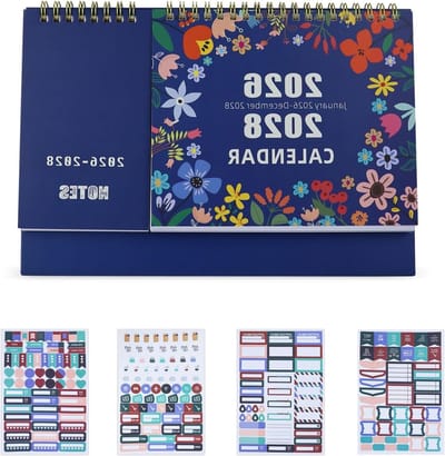 Familiekalender 2026-2028 met Notities en Stickers, Maandplanner en Jaaroverzicht, Perfect Cadeau voor Kerst en Nieuwjaar (Blauw)