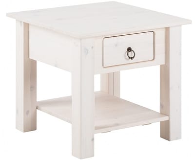 Ines Salontafel met 1 Lade - Massief Grenenhout - Landelijke Stijl- Wit Grenen