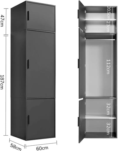 mokebo Kledingkast (60x234 cm) van hout in Wit 1 deur & 3 lades 'Der Grenzenlose', plafondhoge slaapkamerkast, garderobekast, draaideurkast of kast hoger dan 2 meter