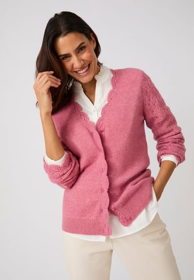 Damart - Opengewerkt gilet, haakeffect, mix van wol en alpaca - Dames - Roze - XS