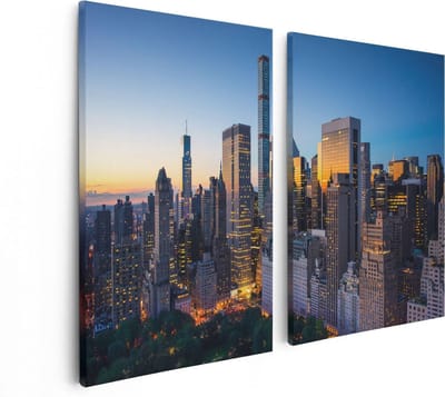 Artaza Canvas Schilderij Tweeluik New York Bij Zonsopgang - 80x60 - Foto Op Canvas - Canvas Print