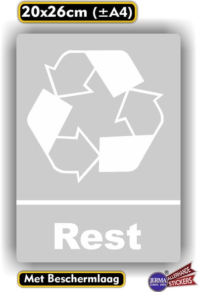 Jerma - Rest - Recycling - Sticker - 20 x 26 cm – Vinyl - Zelfklevend - Weerbestendig - Krasvrij