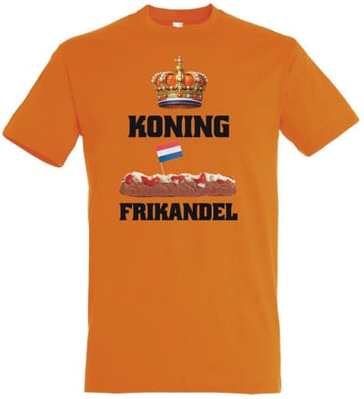 Koning Frikandel T-shirt – Grappig Shirt met Tekst – Maat XL - Oranje – Humor Cadeau-Livingstickers
