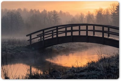 Placemats 45x30 cm - Placemat kunststof - 1 stuk - Brug - Mist - Bomen - Water - Borden onderleggers - Decoratie voor op tafel - Keuken tafeldecoratie accessoires - Vinyl onderlegger - Tafelversiering