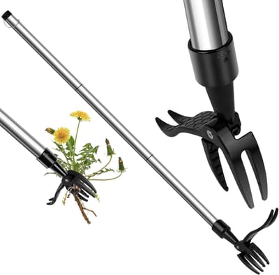 Stand Up Wieden Tool Afneembare Handvat Trekker Wortel Remover met 4 Klauwen voor Tuin (onkruidtrekker+Metalen Handvat)