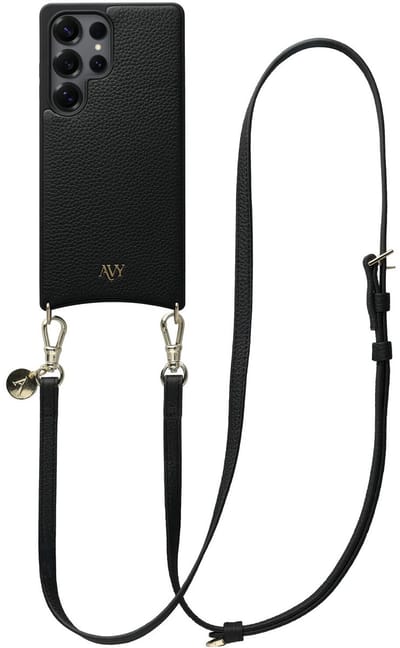 AVY Leren Hoesje Geschikt voor Samsung Galaxy S25 Ultra | Compatibel met MagSafe | Leather Case met Telefoonkoord | Crossbody | Zwart | Long Leather