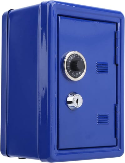Kinder Kluis met Sleutel en Code Wieltje voor Munten en Briefgeld - Blauw