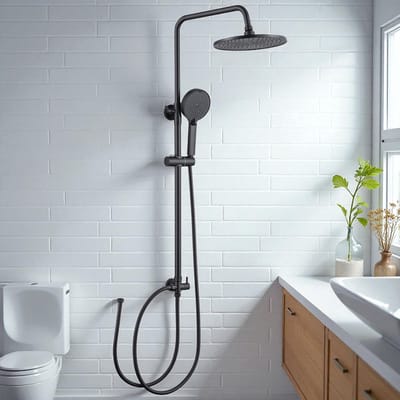 DERW MAX Regendouche Zwart -Douche Set - Met Omstelling Voor wandmontage - Verstelbare Hoogte 74-112 cm - RVS - Mengkraan - Waterbesparend - Wandmontage