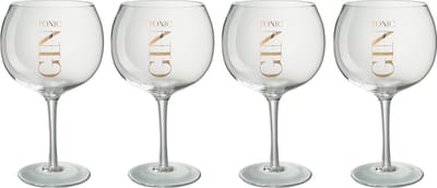 J-Line glas Hoog Gin - transparant/goud - giftbox - 4 stuks