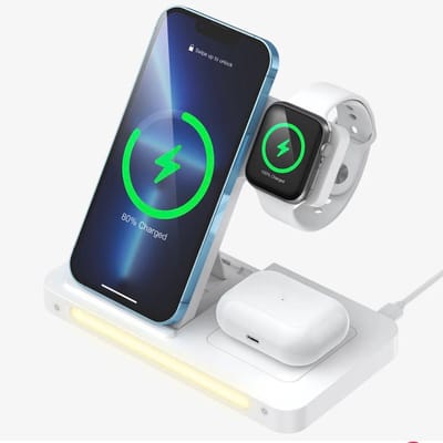 3-in-1 Draadloze Oplader – 15W – Oplaadstation – Geschikt voor smartphones, Apple Watch en AirPods - snellader geschikt voor Qi - met nachtlampje - zonder adapter