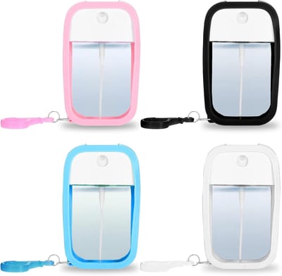 4-delige herbruikbare 50 ML kaartverstuiver, draagbare hydraterende spraybox, kaartontwerp, lege flessen met haak, navulbare parfumverstuivers voor cosmetica (wit, hemelsblauw, zwart, licht
