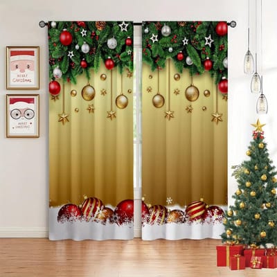 Kerstklokken Groene Gordijnen Goudrood Sneeuwvlokken Kerstelementen Slaapkamer Woonkamer Keuken Feestdag Gordijnen 2 stuks 50W130H(CM)X2PCS&Rod Pocket