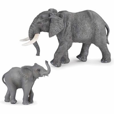 Papo Speelfiguren Olifanten familie - 2x - moeder en kind - 16 en 10 cm - Afrikaanse olifant