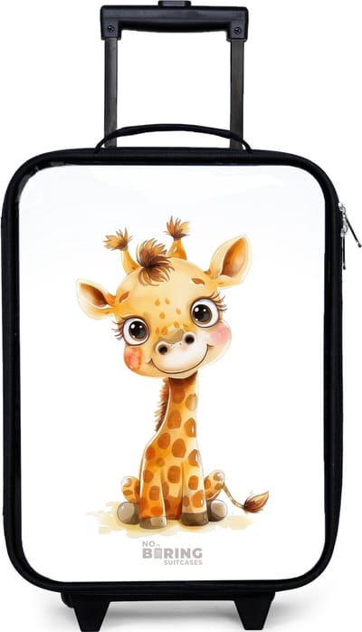 NoBoringSuitcases.com® - Kinderkoffer jongen - Kindertrolley meisje - Baby giraffe - Koffer kind lichtgewicht - Reiskoffer trolley voor kinderen - Koffertje met lichtgevende wieltjes - Rolkoffer zwart