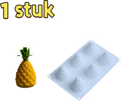 1 stuk cakevorm - 6-holtes ananascakevorm - Grote bodem - Siliconen vorm voor fruitmousse - Geschikt voor het bakken van moussecakes, Franse desserts, gebak, chocoladepudding en cupcakes; antiaanbaklaag en gemakkelijk te ontvormen - 27*17 cm - Wit