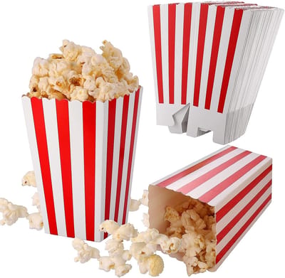 LIVIA HOME- Popcorndozen 50 Stuks - Kleine Papieren Containers - Retro Snoepdozen - Feestelijke Snackdozen - Verjaardagsfeest - Filmavond